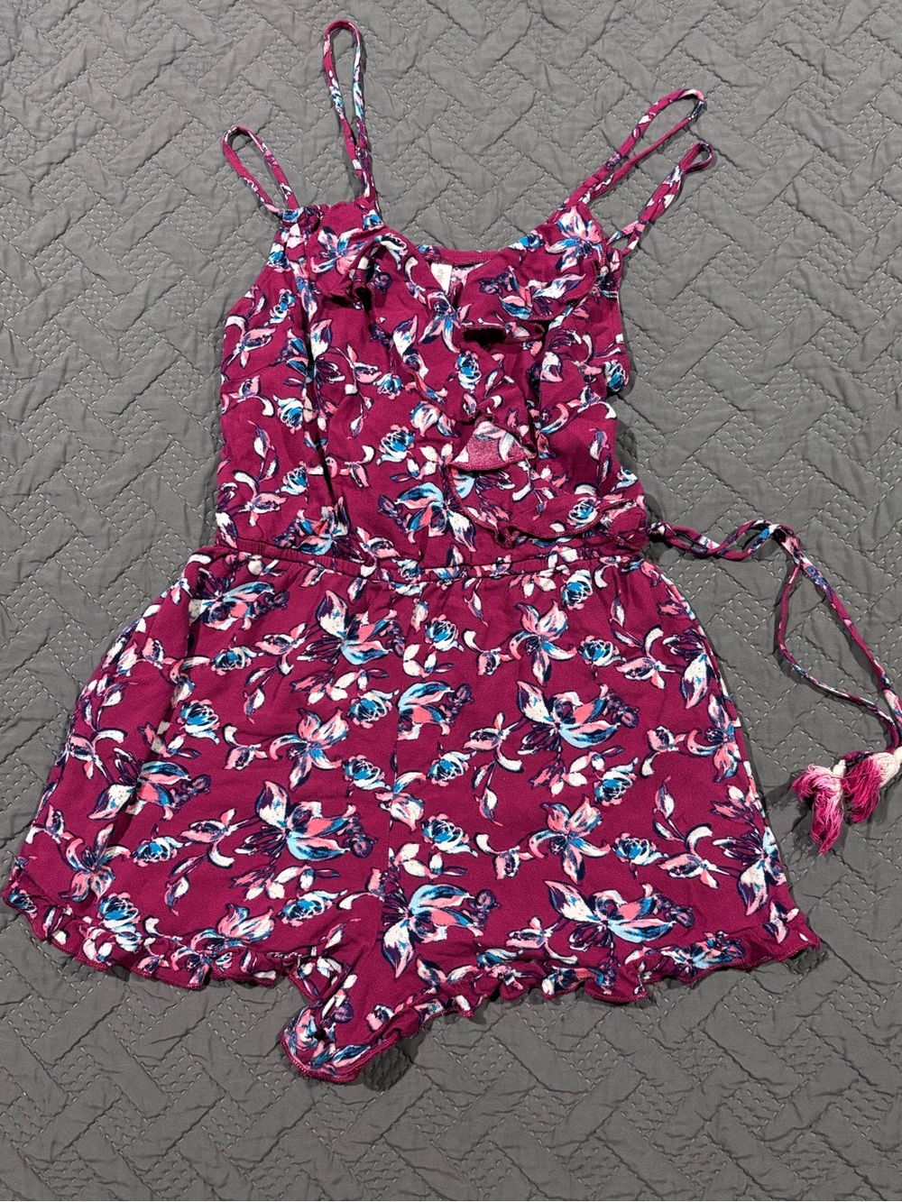 Xhilaration Magenta Floral Spaghetti-Strap Romper
